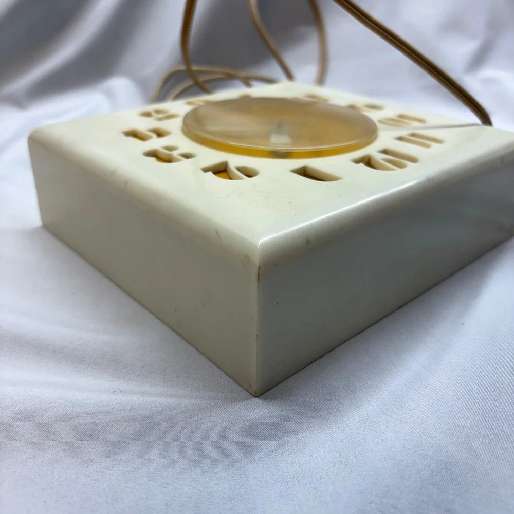 Telechron Electric Wall Clock 2H27 White Yellow Vintage 1950s Parts MCM Square